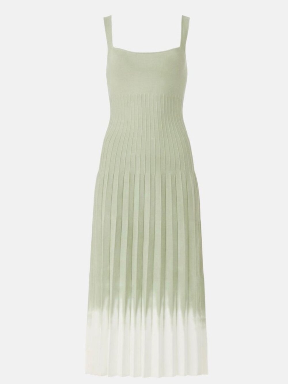 STAUD Sage Green to White Ombre Pleated Knit Midi Dress